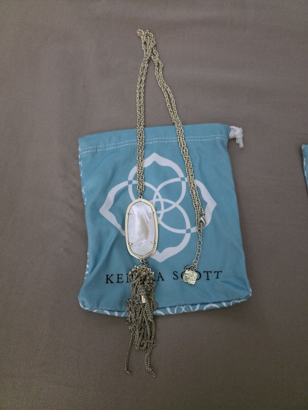 Kendra Scott Gold Necklace with White Pendant and Tassel